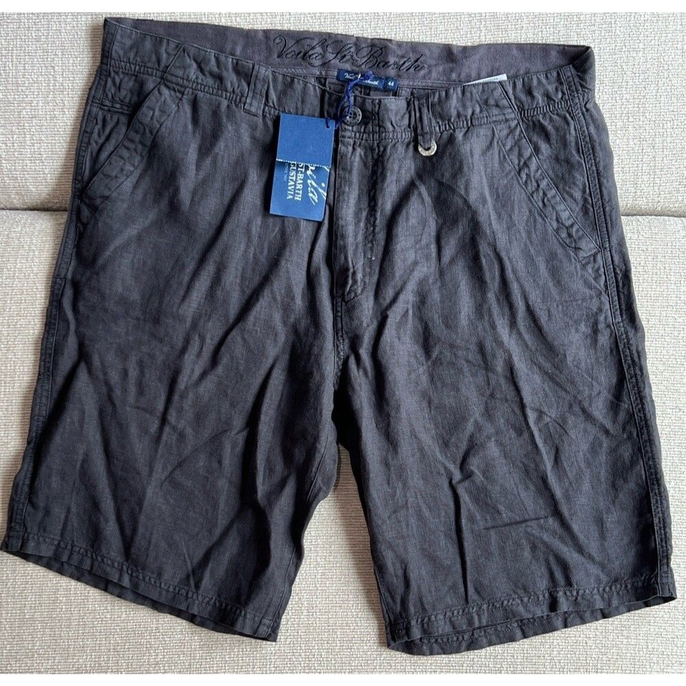 Voila St Barth Men's 100% Linen Dark Grey Shorts Chic Casual Preppy Vacation